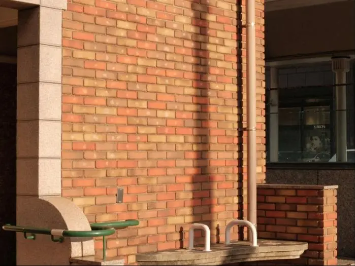Gereinigde bakstenen gevel in de zon